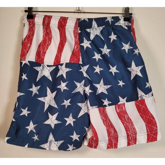 American Flag Swim Trunks Size M Red White Blue Patriotic Fun to the 4th of July - Picture 5 of 8